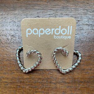 Bundle 3 pairs for $12. Paperdoll Boutique Silver Tone Heart Earrings